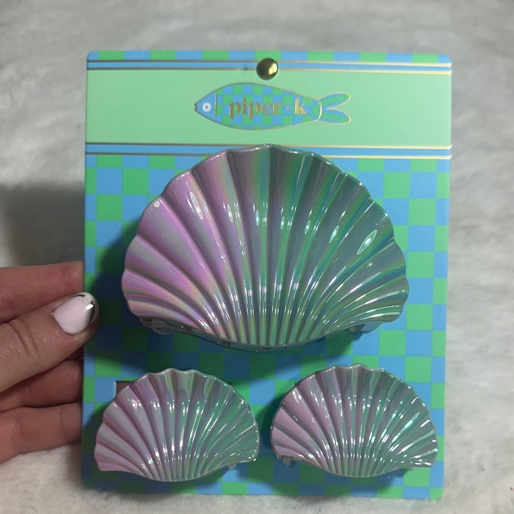 Piper K pearlescent seashell hair claw clips. Set of 3